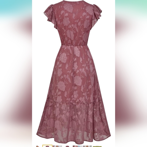 Beige Floral Midi Dress - Picture 4 of 15